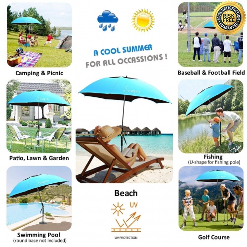 Détails Sur Parasol Plage De Protection Uv Grand Solide Et Anti Vent Avec P Bleu Bleu