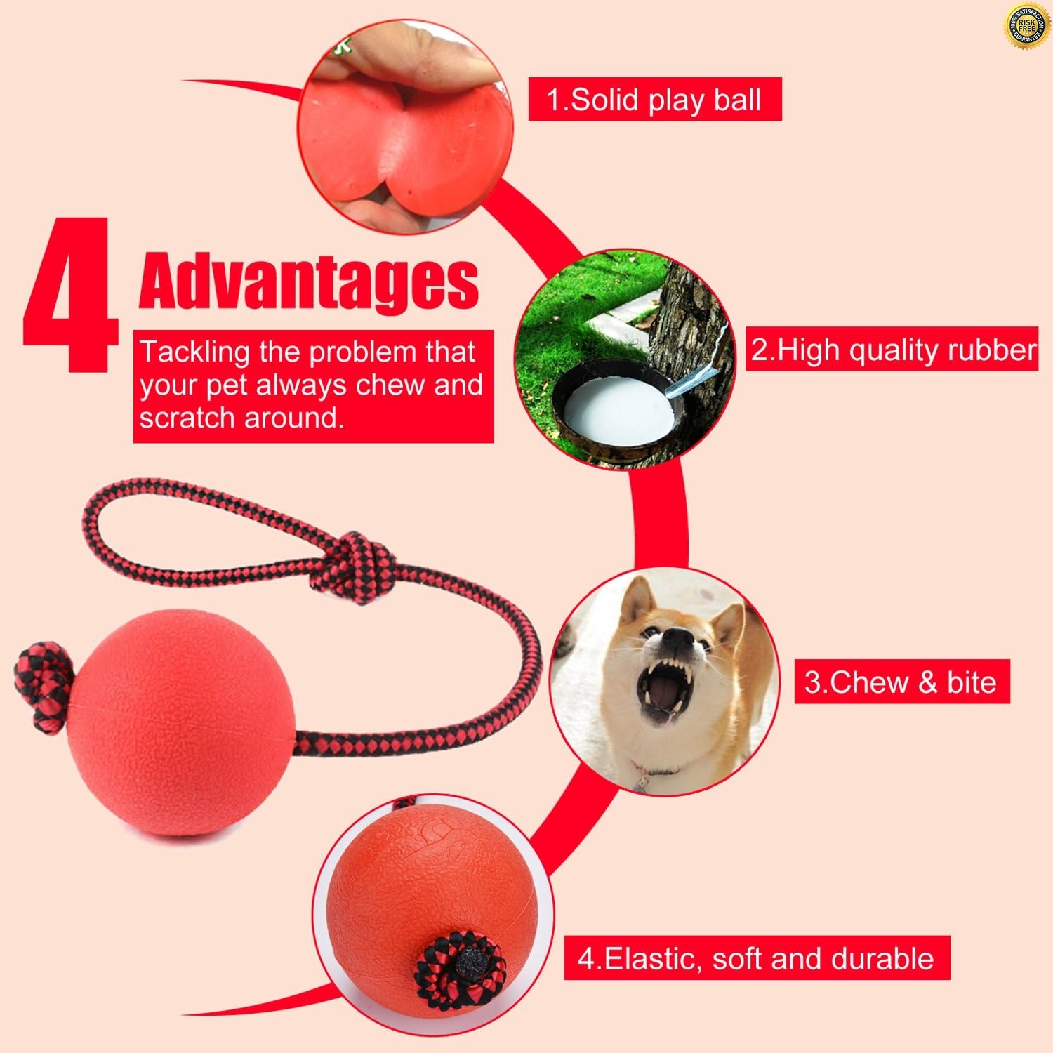 Legendog Throwing Ball Dog Pack of 3 Elastic Dog Toy Ball with